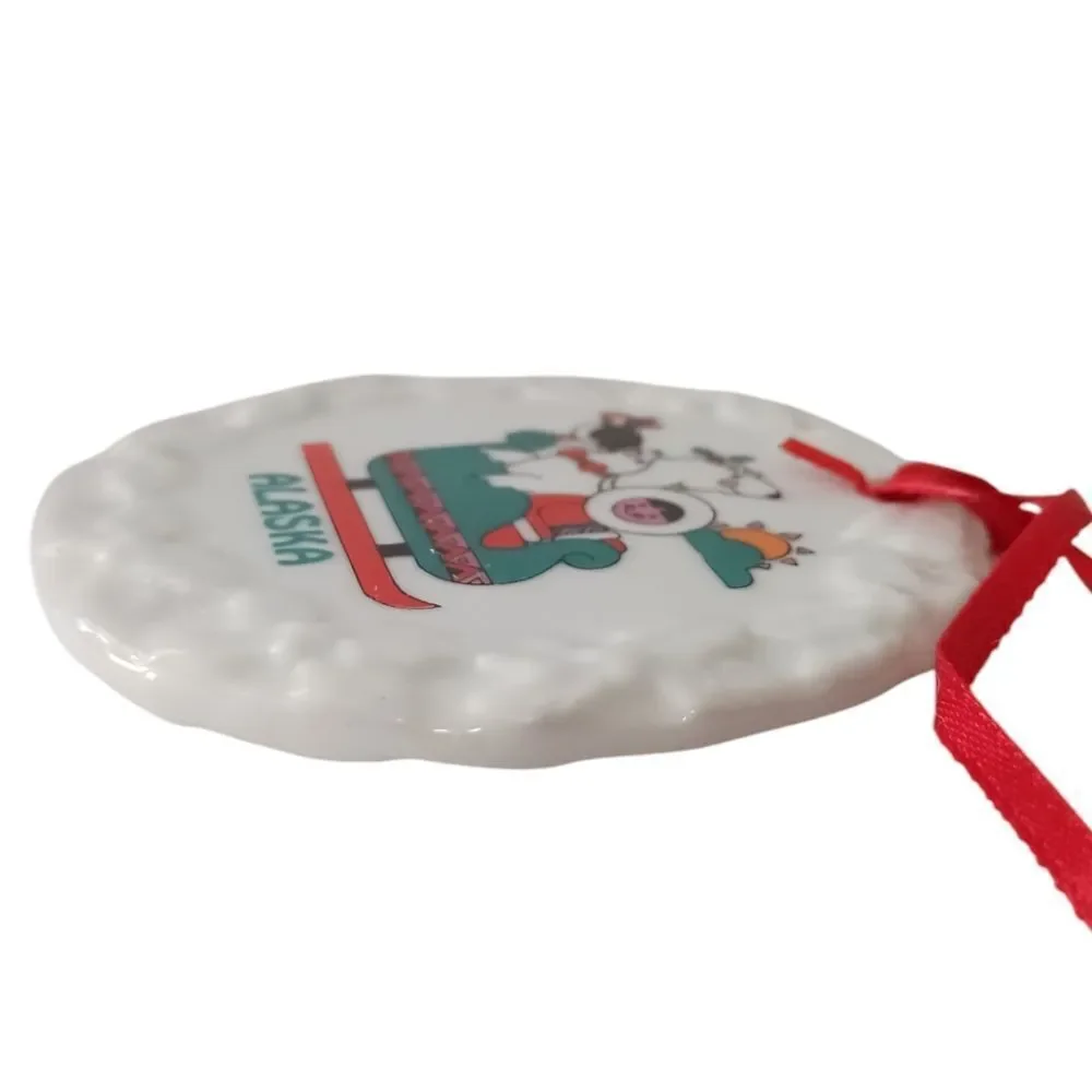 Alaska Porcelain Ornament Christmas Polar Bear Souvenir Vtg Holiday‎ Tree Decor